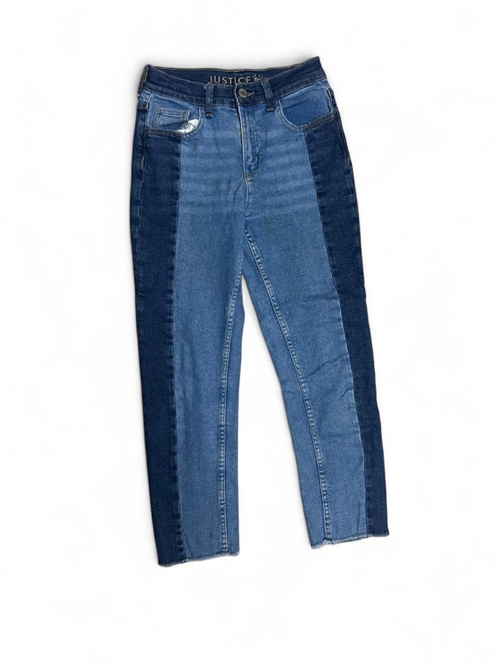 Justice Two-Tone High-Rise Jeans in Light and Dark Blue